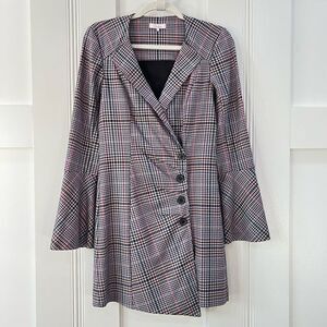 Parker Derby Blazer Mini Dress Women’s 4 Plaid Pink 4 Button Closure Workwear